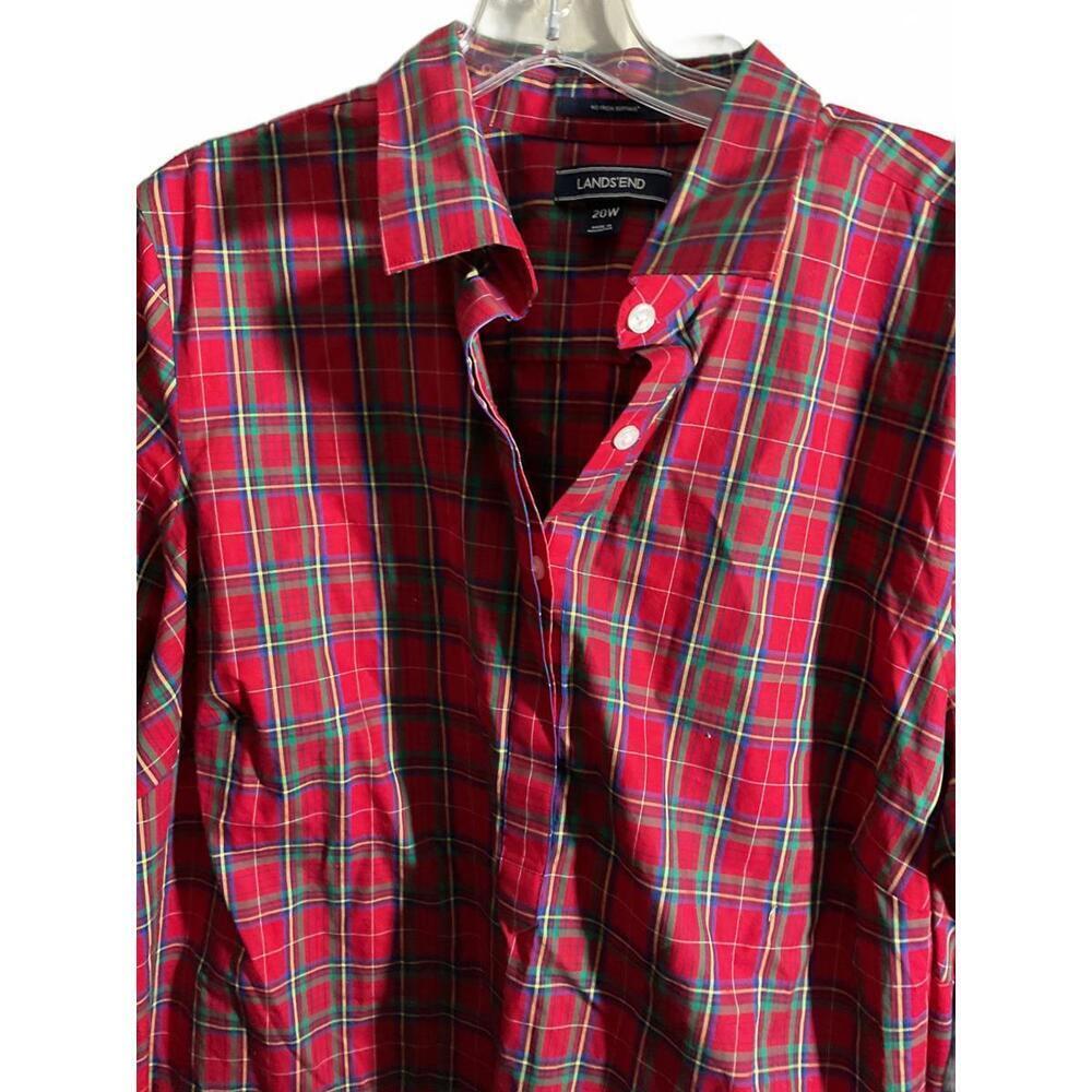 Lands' End Red Plaid No Iron Supima 1/4 button Tunic 20 Womans Pullover - Picture 3 of 9